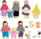 ONEST 15 Pieces Wooden Dollhouse Family Set, Mini People Figures & Accessories for Pretend Play Dolls