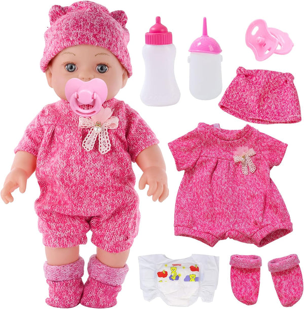 DONTNO 12 Inch Baby Doll with Clothes and Accessories, Reborn Alive Baby