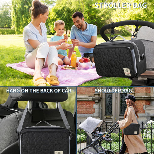 TRENDPLAY Small Diaper Bag - Mini Stroller Organizer Caddy with Wipe Pockets, Fits All Strollers, Black