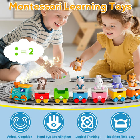 1 2 3 Set Counting, 18 Toddler Toys for Year Old, Electric Zoo Animal Train with Music, Lights & Steam, Montessori