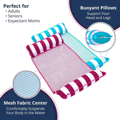 Hammock Pack 3-Pack Aqua Monterey Pool Float - Three - Two Light Blue & One Burgundy/White Stripe