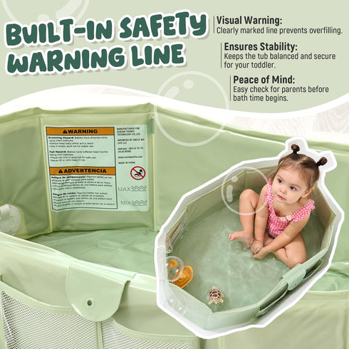 (12M-5Y) Toddler Bathtub for Shower Large Collapsible Portable Tub Converts Shower Stall to Bath Sturdy, Non-Slip