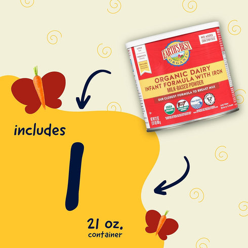 Earth's Best Organic Baby Formula for Babies 0-12 Months - Powdered Dairy Infant Formula with Iron, 21 oz