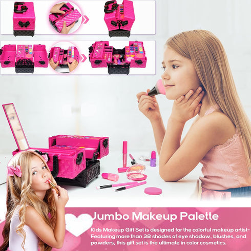 52 4-12, Kids Makeup Kit for Girl - PCS Safe and Washable Makeup for Kids, Real Girls Makeup Kit, Toddler Makeup Kit