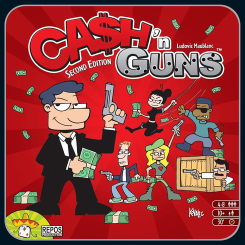 Cash 'N Guns Second Edition Party Board Game, Money Heist Strategy for Adults & Kids, 4-8 Players