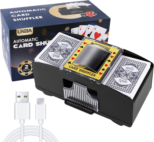 Automatic Card Shuffler 2 Deck: USB-C/Battery-Powered Electric Playing Card Shuffler for Home Card Games