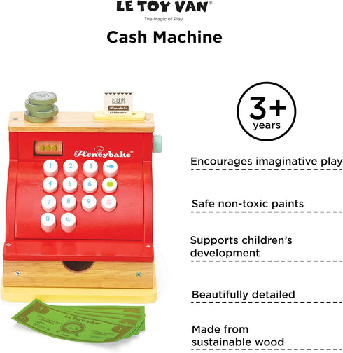 Le Toy Van Wooden Honeybake Toy Cash Register, Role Play Toy with Receipt and Play Money
