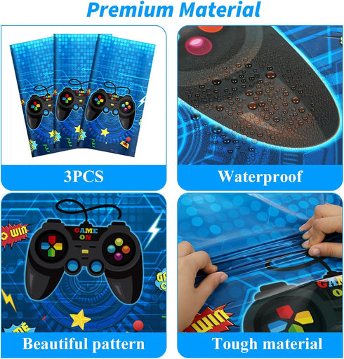 gisgfim 3pcs Video Game Party Tablecloths 106x54 Inch, Gaming Party Plastic Covers for Kids Birthday Supplies