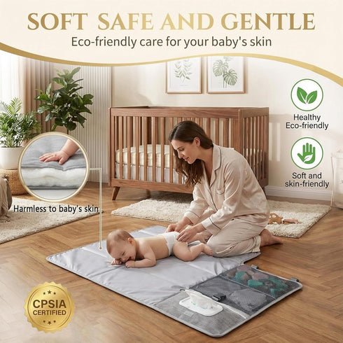 Large Portable Diaper Changing Pad - Waterproof Foldable Baby Travel Changing Mat with Storage Pockets & Wipes Bag