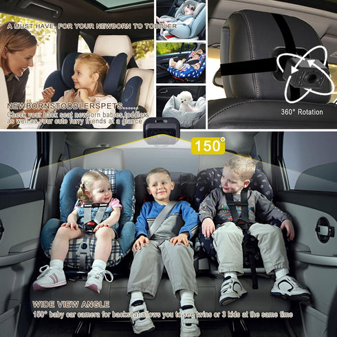 YIMU HD720P 360 4.3 inch (KB41) Rear Seat Baby Car Camera for Backseat, Car Headrest Quick-Install Monitor, Night