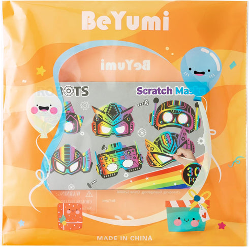 30Pcs Set BeYumi Robot DIY Mask Craft - Robots Scratch Mask Gift for Kids Boys Magic Scratch Off Paper Art Craft Kit