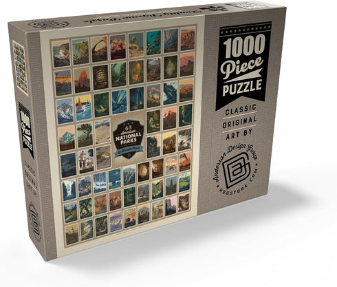 MyPuzzle 63 American National Parks: Vintage Poster by Kenneth Crane - Premium 1000 Piece Jigsaw Puzzle for Adults