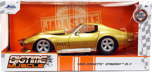 1:24 1969 ZL-1 Jada Toys Big Time Muscle Chevy Corvette Stingray Die-cast Car Gold, Toys for Kids and Adults