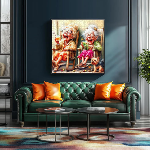 500 (23x15 Inches) Piece Jigsaw Puzzle for Adults Seniors Joyful Moments Heartwarming Porch Scene Laughing Friends