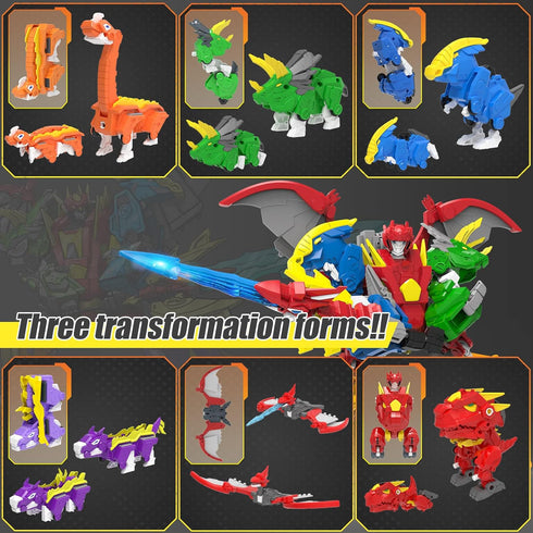 STOULKD 6 6+, 6 Packs 6-in-1 6, 7, 8, 9, 10+ Shapes Dinosaur Transforming Robot Toys for Kids of STEM Transformed