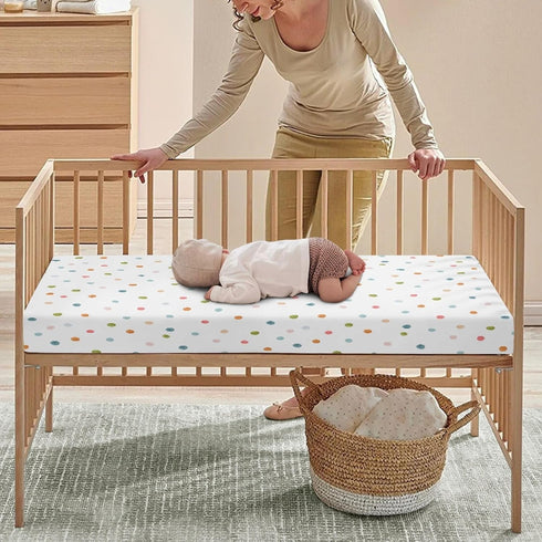 JEPFEIXIA 28"x52" Colorful Polka Dot Fitted Crib Sheet for Boys Girls Beautiful Watercolor Pastel Spots Baby Sheet