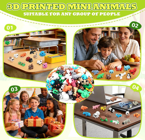 50 Pack 3D SCIONE Mini Printed Animal Figurines, Flexible Articulated Fidget Toys, Cute Desk Decor Party Favors