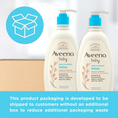 Aveeno Baby Daily Moisture Body Lotion for Delicate Skin, Natural Colloidal Oatmeal, Hypoallergenic, Twin Pack, 2 x 18