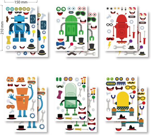 T-Antrix 24 Sheets Make Your Own Robot Stickers Make A Face Stickers for Kids Toddlers with Robots DIY Craft Kids Party