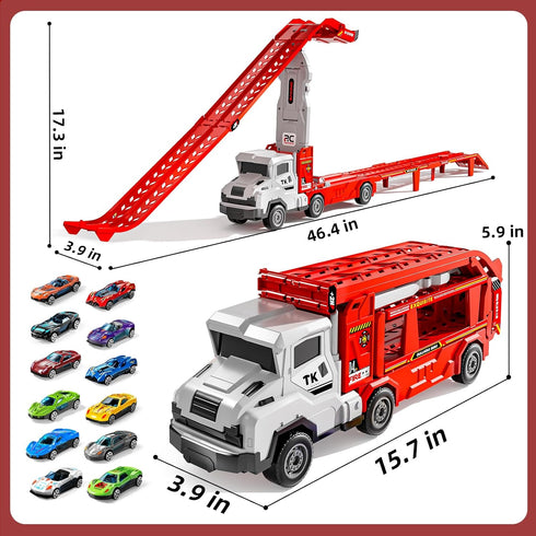 Novaluki 12 3-5, 3 4 5 6 7 8 Truck Toys for Kids, Transport Vehicle with Die-Cast Car, Double Race Car Track Cars Ramp