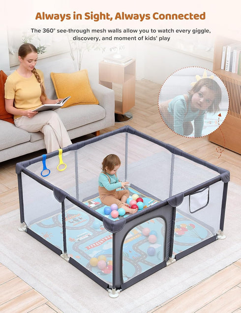 47"x47" 6-12 Dripex Baby Playpen with Mat Small Play Yard for Babies Months, Breathable Mesh & Waterproof Non-Slip Pad