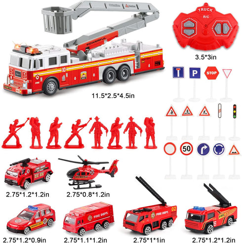 360 3 4 5 6 deAO Fire Truck Toys for Boys with Lights and Sounds,RC Remote Control Firetruck with Fodable Rotating