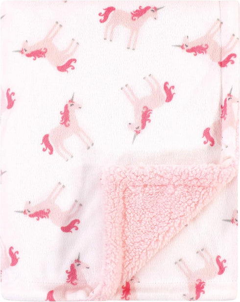 Hudson Baby Unisex Plush Mink and Sherpa Blanket, Unicorn, One Size