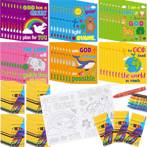 Gilprop 168pcs Christian Coloring Books with Crayons for Kids Easter Mini Coloring Book