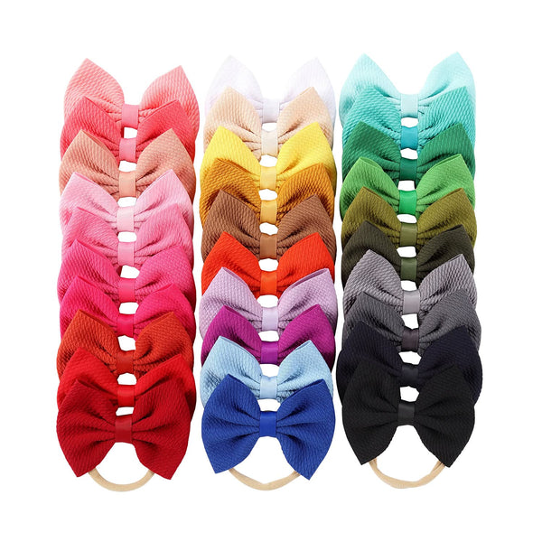 Cinaci 30 Pack Super Stretchy Nylon Hair Bands with Solid Bow Accessories for Baby Girls, Infants, Toddlers, Kids, Teens