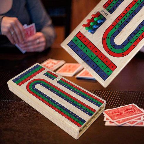 Set, 9 3 2-3 GOTHINK Folding Cribbage Board Game Classic Wooden Cribbage Boards Game for Family Fun, Multi-Colored