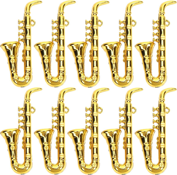 Kisangel Toy Trumpet - 10pcs Miniature Saxophone Ornament, Mini Plastic Musical Instrument for Music Room