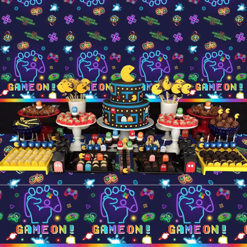 4Pcs Video Game Party Tablecloth - Neon Game On Rectangular Table Covers for Kids Birthday Party Decorations