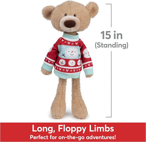 GUND Toothpick Classic Teddy Bear Stuffed Animal with Holiday Sweater, 15”, Beige/Red/White, Ages 1 and Up