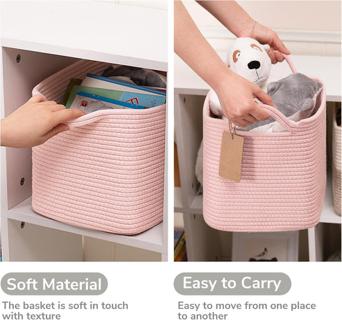 Goodpick Woven Storage Basket for Shelves, Small Rectangle Baby Nursery Basket, Towel Baskets, 13 x 10 x 9 Inches,