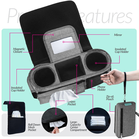 v2 Swanoo Stroller Caddy Stroller Organizer With Cup Holder, Non Slip Straps Stroller Bag for Phone, Pet Stroller