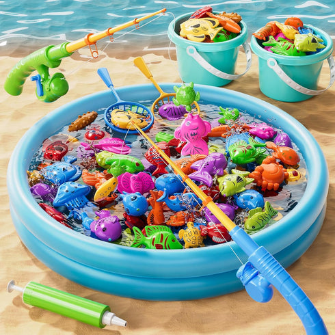 Xelabrion 60 Pcs Magnetic Fishing Pool Toys Game for Kids Toddlers, Fishing Water