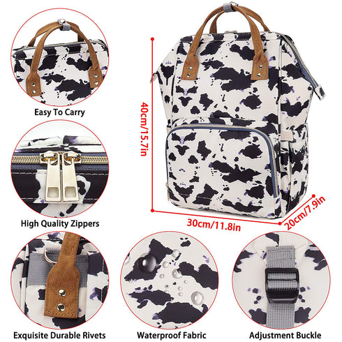 Backpack,Womens Black Bag Large Waterproof Maternity Baby Nappy Bags Cow Print