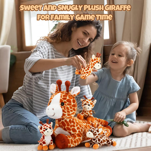 Honoson 5 Set 18'' Mommy 4 Tummy Pcs Valentine Giraffe Stuffed Animals Large Giraffe Plush with Cute Baby Zippered