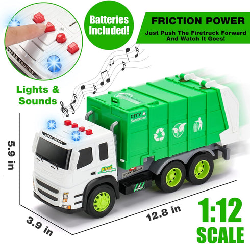 1:12 37 MOBIUS Toys Garbage Truck Large Scale Recycling Truck with Lights, Sounds & Moving Parts Durable BPA-Free Trash