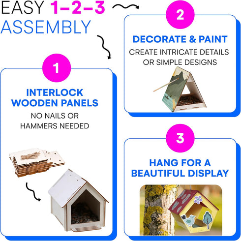 Neliblu Bird Houses to Paint for Kids - 12 Pc Wooden Plywood Set, Durable Material, Educational Fun, Child-Safe Crafts