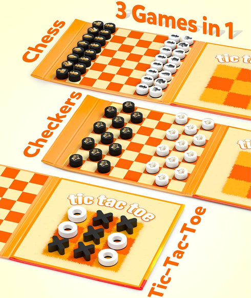3 1 Set, Coogam Magnetic Travel Chess Board Game, in Tic-Tac-Toe Checkers Indoor Outdoor Activity Travel Toy Gift