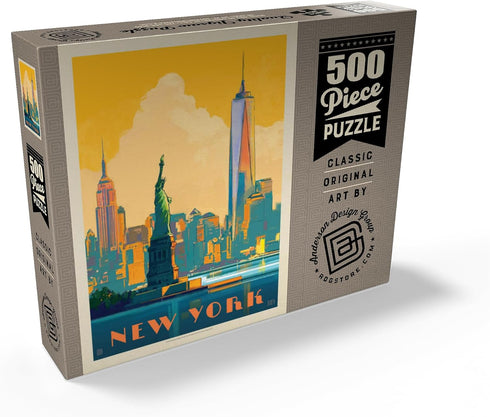 MyPuzzle New York City: Vintage Poster Skyline Glow - Premium 500 Piece Jigsaw Puzzle for Adults