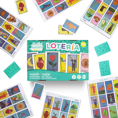 Loteria Traditional Loteria Mexicana Game - 20 Player Water-Resistant PVC Boards and Card Deck for Cinco de Mayo,