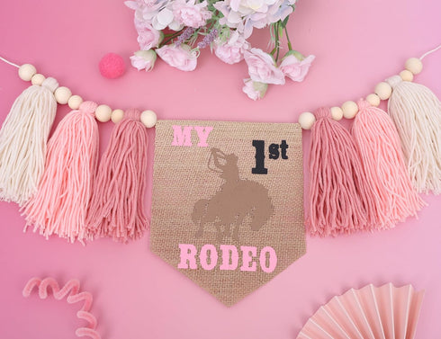 AOQURE Decorations,1st My First Rodeo High Chair Pink Tassel Banner - Cowgirl One Birthday Party Rodeo Birthday