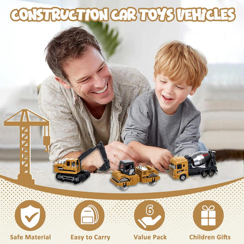 6Pcs Set, Bulldozers Playset 3-9 Construction Trucks Vehicles, Die-cast Construction Toys Toys for Boys, Mini Excavator