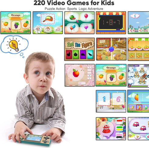 Kids Handheld Game with 200 Video Games, 16 Bit Travel Toys, 3 Inch Screen Electronic Learning Game System for Boys and