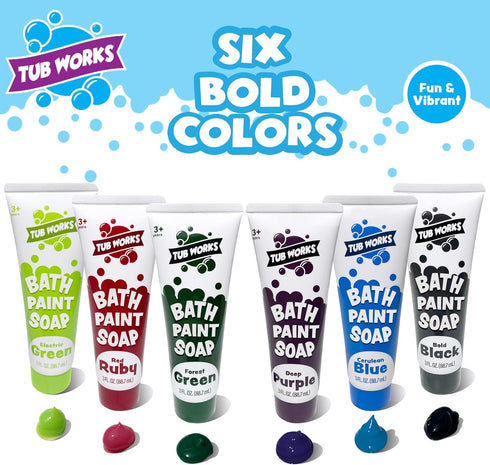 6 Pack Tub Works Bath Paint Soap Bath Toy, Bold | Non-Toxic | Washable Bathtub Paint for Finger Painting on Tub Walls |