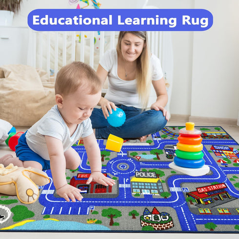 Capslpad Kids Rug Educational Play Rug, 5.2'x3.3' Traffic Road Kids Play Car Mat for Playroom and Nursery Room Decor