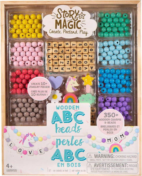 Story Magic Wooden ABC Bead Kit, Premium Wood Jewelry Making Kit, 350+ Wooden Beads & Charms for Beading Bracelets, Great for Playdates & Sleepovers, Arts & Crafts Kit Set for Kids Ages 4, 5, 6, 7 by Story Magic