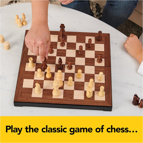 Classic Legacy Deluxe Chess & Checkers Set for 2 Players | Includes Folding Board & Solid Wood Pieces | Ages 8+